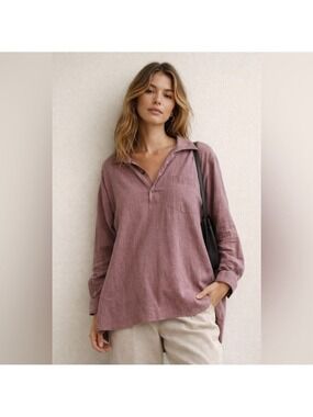 Vintage 90s Armani Exchange Mauve Cotton Blouse Oversized Large quiet luxury